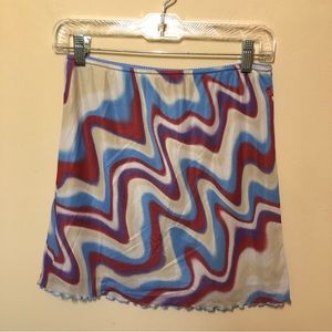 Urban outfitters mesh lettuce hem wavy marbled print pattern mini skirt